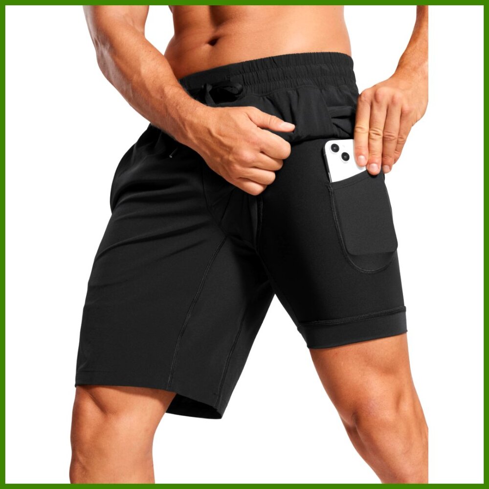 2 in 1 Running Shorts 9" Lined Quick Dry for Workout Gym Sports